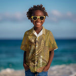 Renenutet  Golden Cobra Kid Hawaiian Shirt with Wheat Motif in Egyptian Agricultural Theme