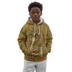 Renenutet  Golden Cobra Kid Hoodie with Wheat Motif in Egyptian Agricultural Theme