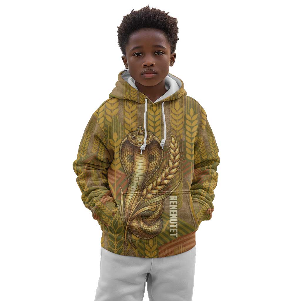Renenutet  Golden Cobra Kid Hoodie with Wheat Motif in Egyptian Agricultural Theme