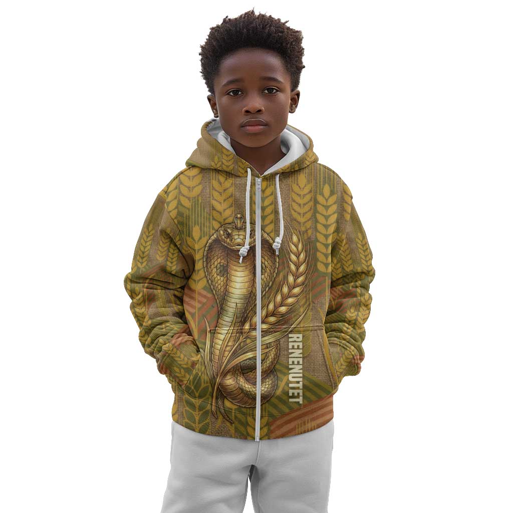 Renenutet  Golden Cobra Kid Hoodie with Wheat Motif in Egyptian Agricultural Theme