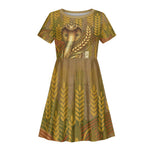 Renenutet  Golden Cobra Kid Short Sleeve Dress with Wheat Motif in Egyptian Agricultural Theme