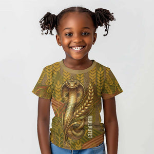 Renenutet  Golden Cobra Kid T shirt with Wheat Motif in Egyptian Agricultural Theme