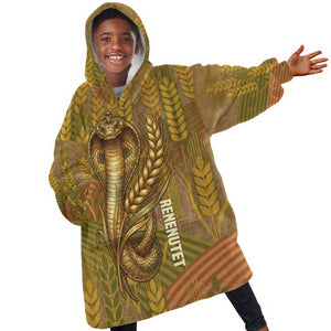 Renenutet  Golden Cobra Kid Wearable Blanket Hoodie with Wheat Motif in Egyptian Agricultural Theme