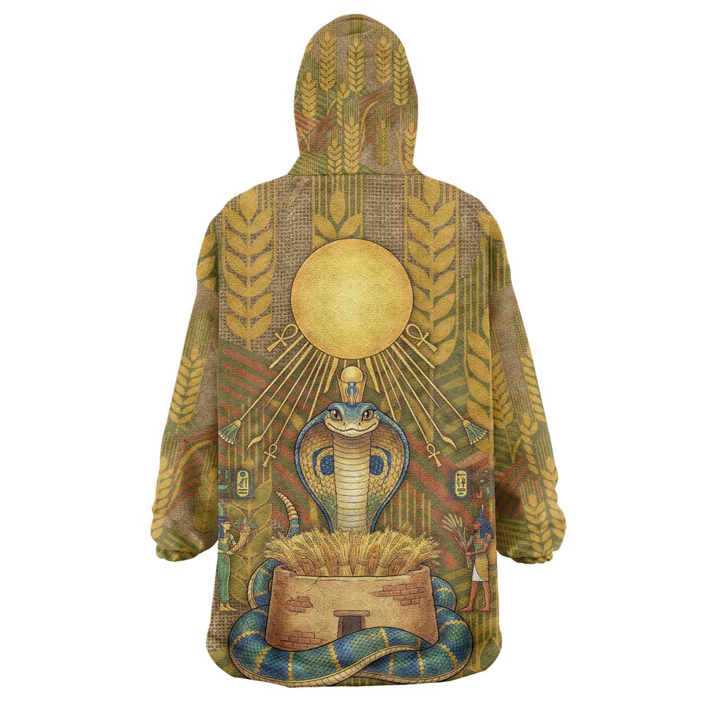 Renenutet  Golden Cobra Kid Wearable Blanket Hoodie with Wheat Motif in Egyptian Agricultural Theme