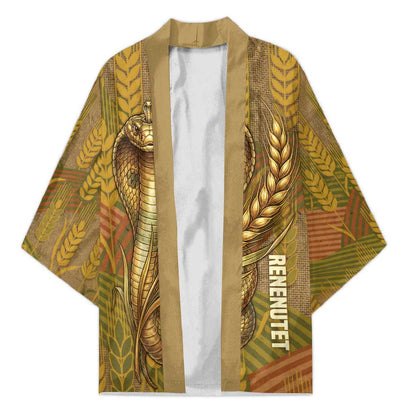 Renenutet  Golden Cobra Kimono with Wheat Motif in Egyptian Agricultural Theme