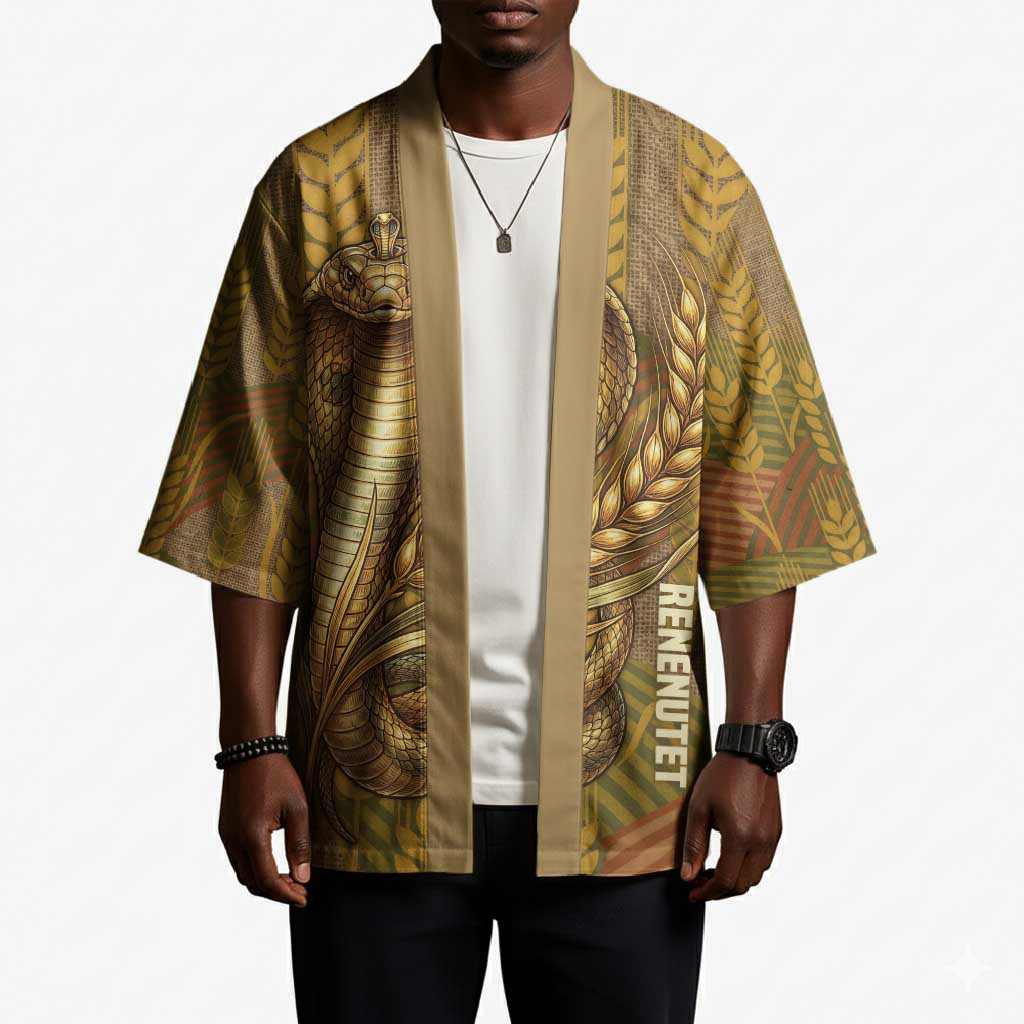 Renenutet  Golden Cobra Kimono with Wheat Motif in Egyptian Agricultural Theme