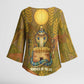 Renenutet  Golden Cobra Kimono Sleeve Blouse with Wheat Motif in Egyptian Agricultural Theme
