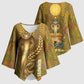 Renenutet  Golden Cobra Kimono Sleeve Blouse with Wheat Motif in Egyptian Agricultural Theme