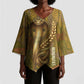 Renenutet  Golden Cobra Kimono Sleeve Blouse with Wheat Motif in Egyptian Agricultural Theme