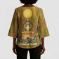 Renenutet  Golden Cobra Kimono Sleeve Blouse with Wheat Motif in Egyptian Agricultural Theme