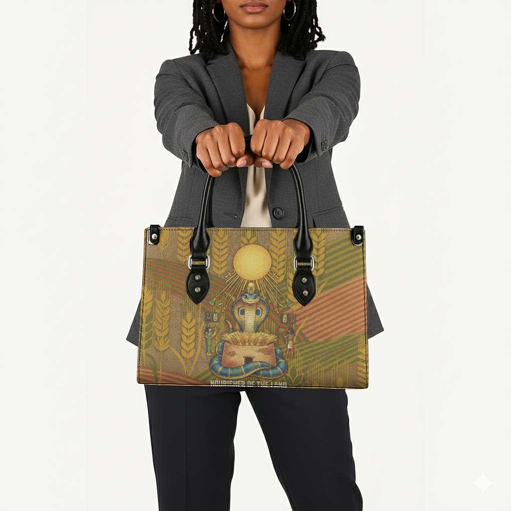 Renenutet  Golden Cobra Leather Bag with Wheat Motif in Egyptian Agricultural Theme