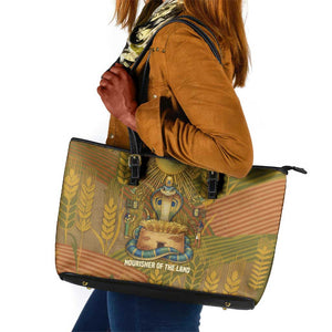 Renenutet  Golden Cobra Leather Tote Bag with Wheat Motif in Egyptian Agricultural Theme