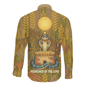 Renenutet  Golden Cobra Long Sleeve Button Shirt with Wheat Motif in Egyptian Agricultural Theme