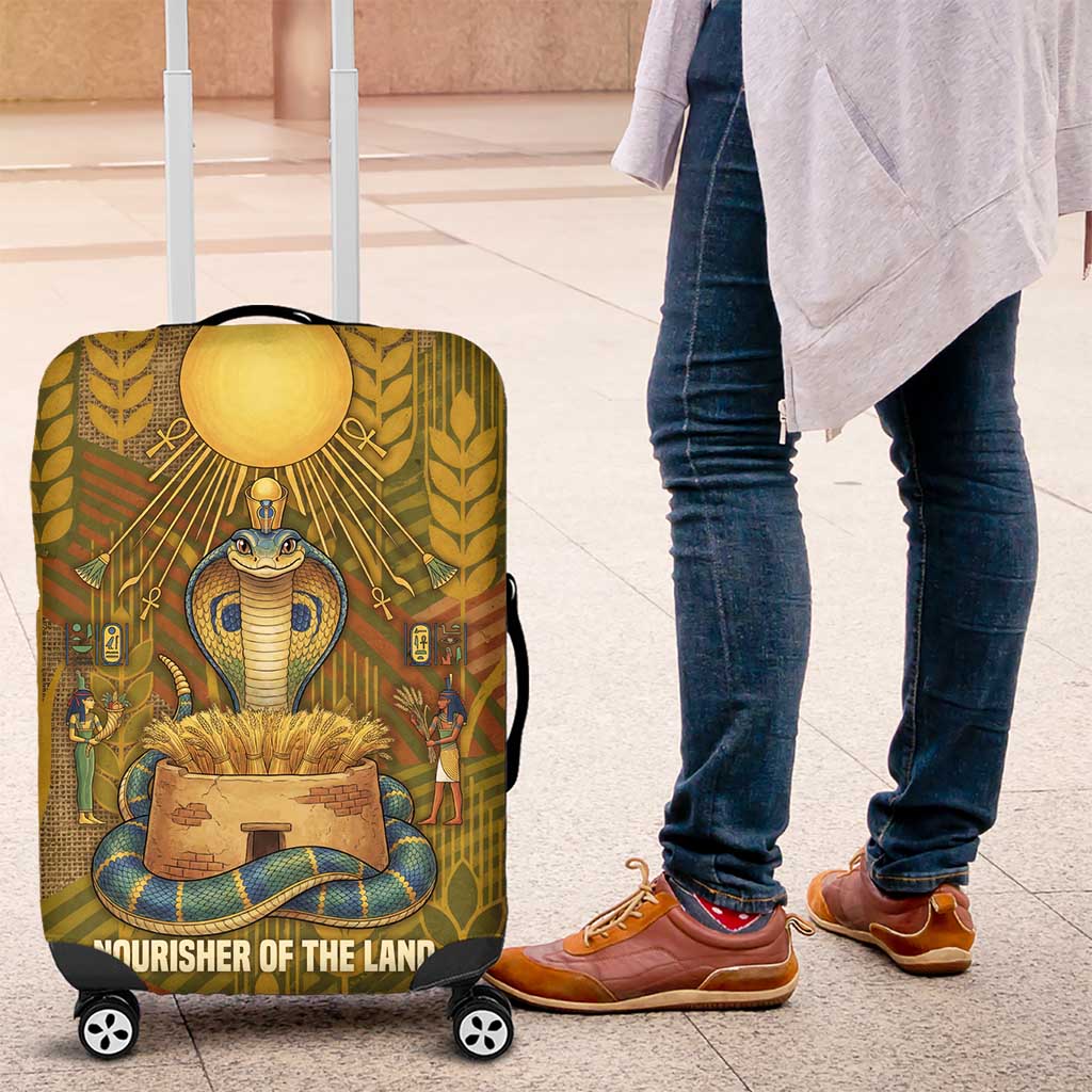 Renenutet  Golden Cobra Luggage Cover with Wheat Motif in Egyptian Agricultural Theme