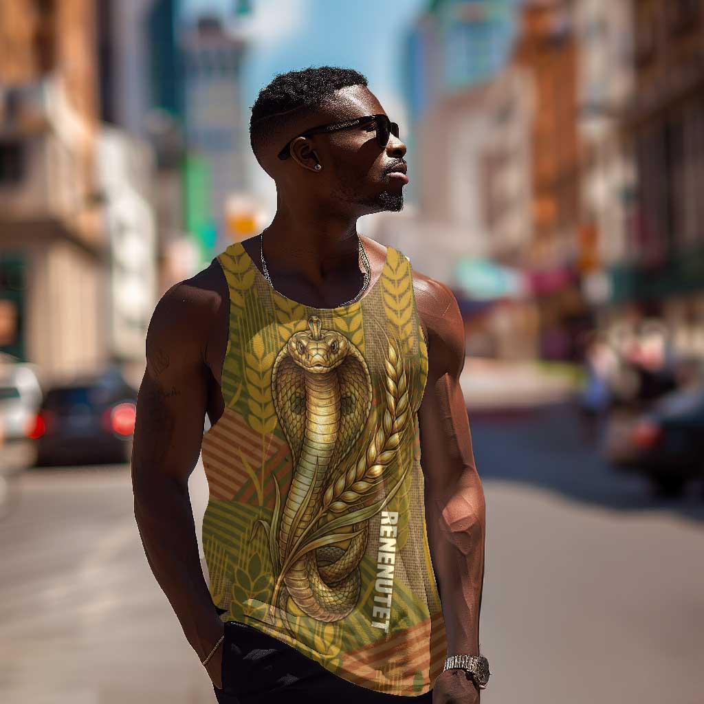 Renenutet  Golden Cobra Men Tank Top with Wheat Motif in Egyptian Agricultural Theme
