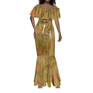 Renenutet  Golden Cobra Mermaid Dress with Wheat Motif in Egyptian Agricultural Theme
