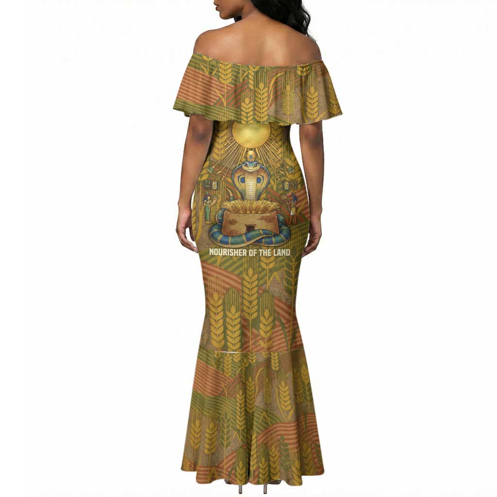 Renenutet  Golden Cobra Mermaid Dress with Wheat Motif in Egyptian Agricultural Theme