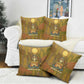 Renenutet  Golden Cobra Pillow Cover with Wheat Motif in Egyptian Agricultural Theme