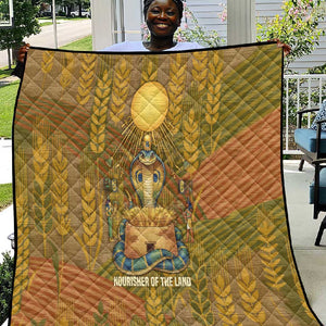 Renenutet  Golden Cobra Quilt with Wheat Motif in Egyptian Agricultural Theme