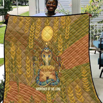Renenutet  Golden Cobra Quilt with Wheat Motif in Egyptian Agricultural Theme