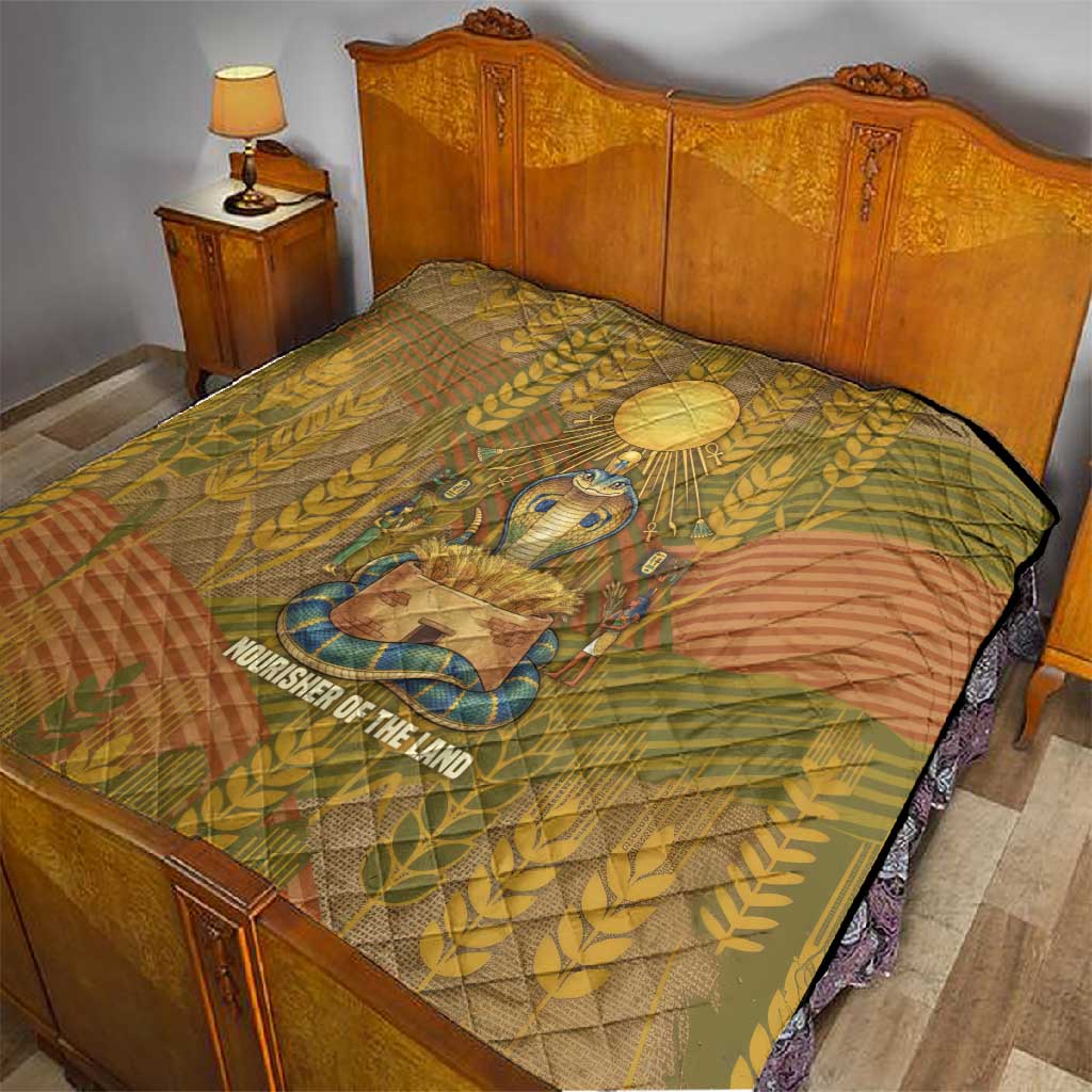 Renenutet  Golden Cobra Quilt with Wheat Motif in Egyptian Agricultural Theme