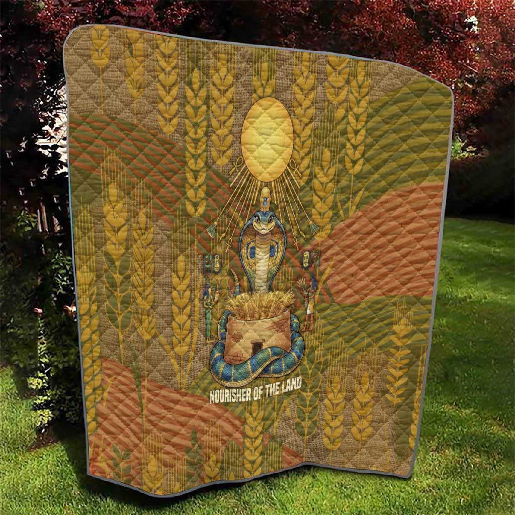 Renenutet  Golden Cobra Quilt with Wheat Motif in Egyptian Agricultural Theme
