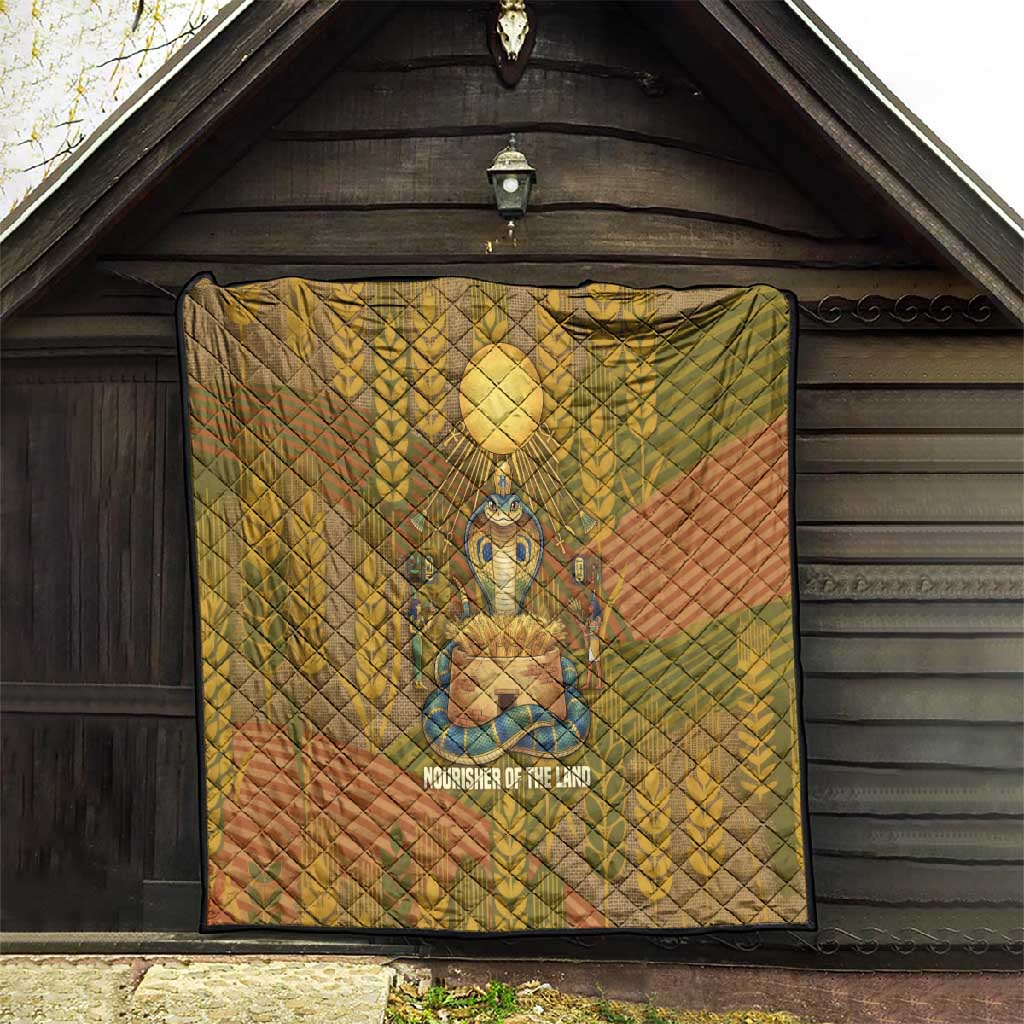 Renenutet  Golden Cobra Quilt with Wheat Motif in Egyptian Agricultural Theme