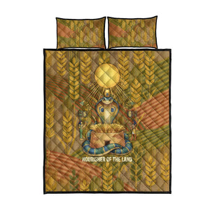 Renenutet  Golden Cobra Quilt Bed Set with Wheat Motif in Egyptian Agricultural Theme