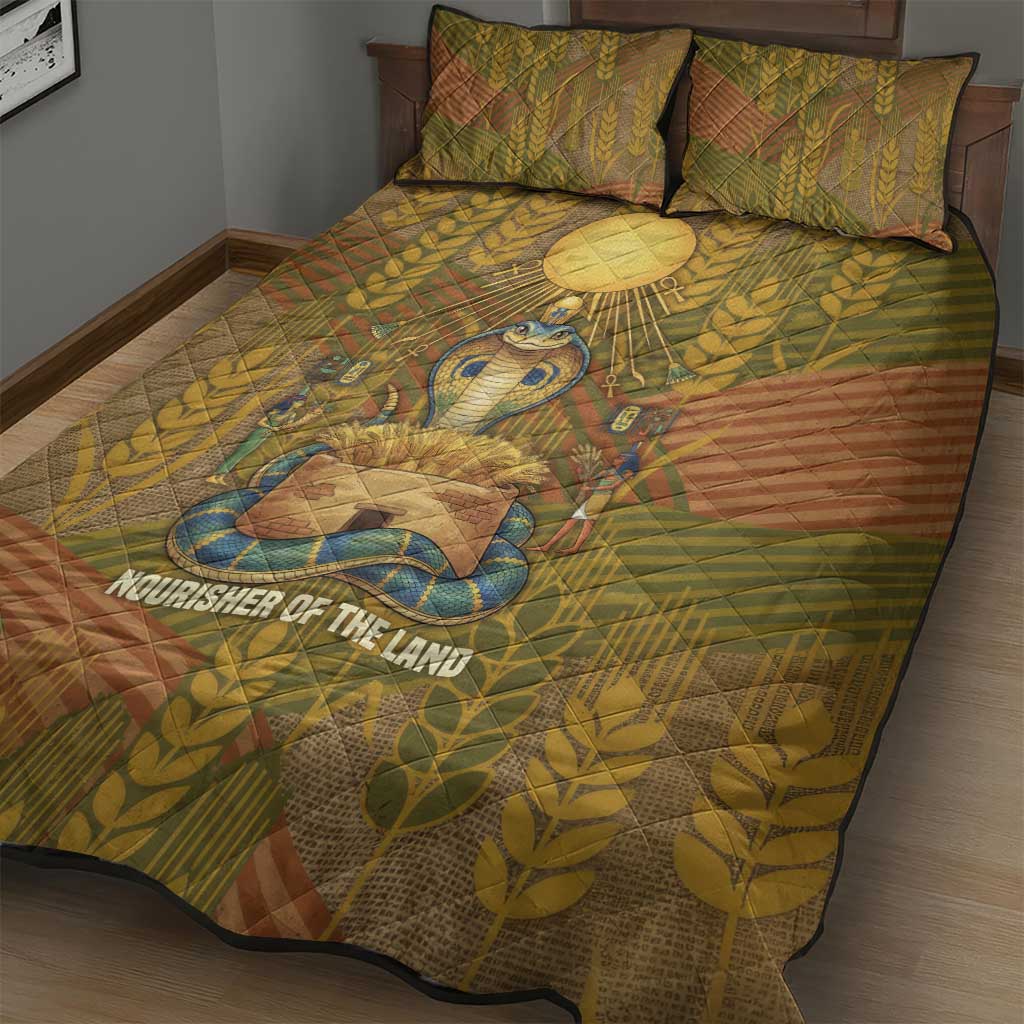 Renenutet  Golden Cobra Quilt Bed Set with Wheat Motif in Egyptian Agricultural Theme