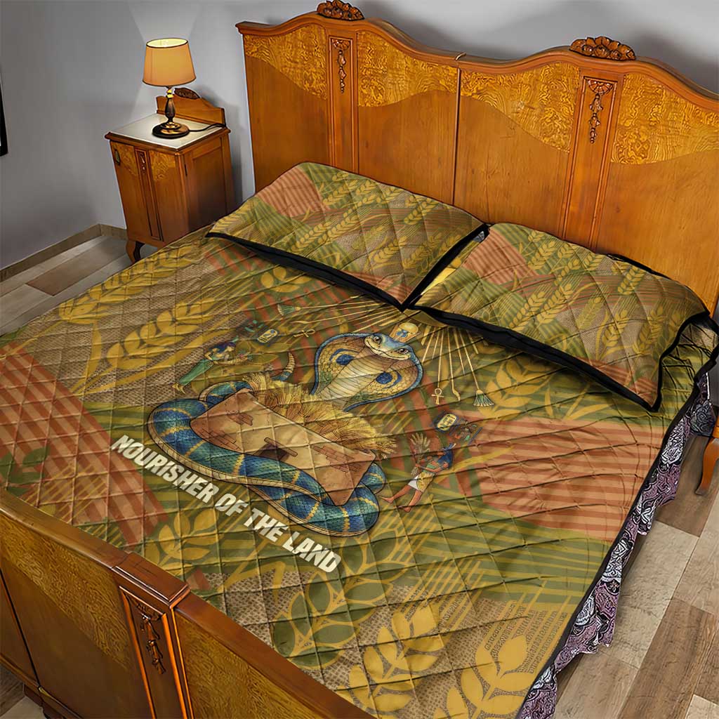 Renenutet  Golden Cobra Quilt Bed Set with Wheat Motif in Egyptian Agricultural Theme