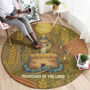 Renenutet  Golden Cobra Round Carpet with Wheat Motif in Egyptian Agricultural Theme