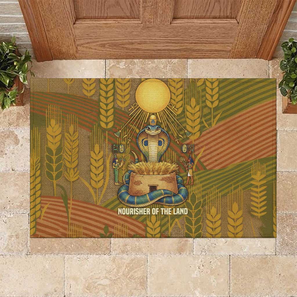 Renenutet  Golden Cobra Rubber Doormat with Wheat Motif in Egyptian Agricultural Theme
