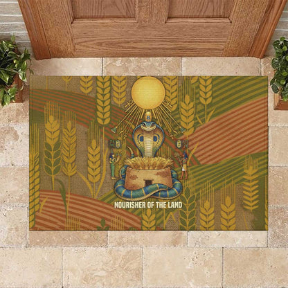 Renenutet  Golden Cobra Rubber Doormat with Wheat Motif in Egyptian Agricultural Theme