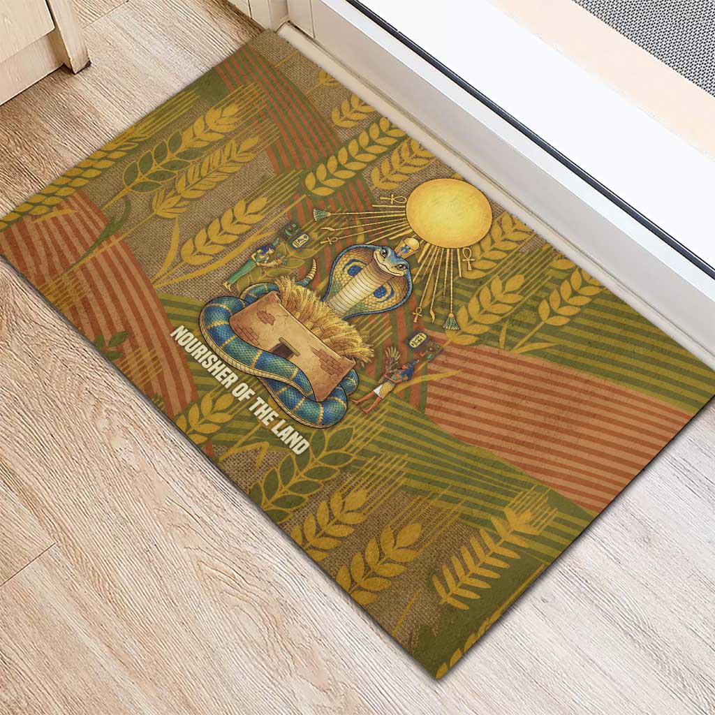 Renenutet  Golden Cobra Rubber Doormat with Wheat Motif in Egyptian Agricultural Theme