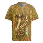 Renenutet  Golden Cobra Rugby Jersey with Wheat Motif in Egyptian Agricultural Theme
