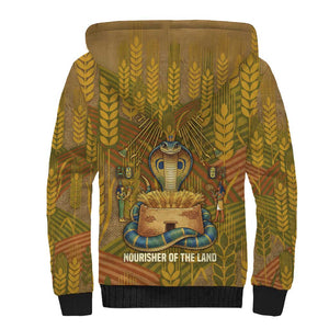 Renenutet  Golden Cobra Sherpa Hoodie with Wheat Motif in Egyptian Agricultural Theme