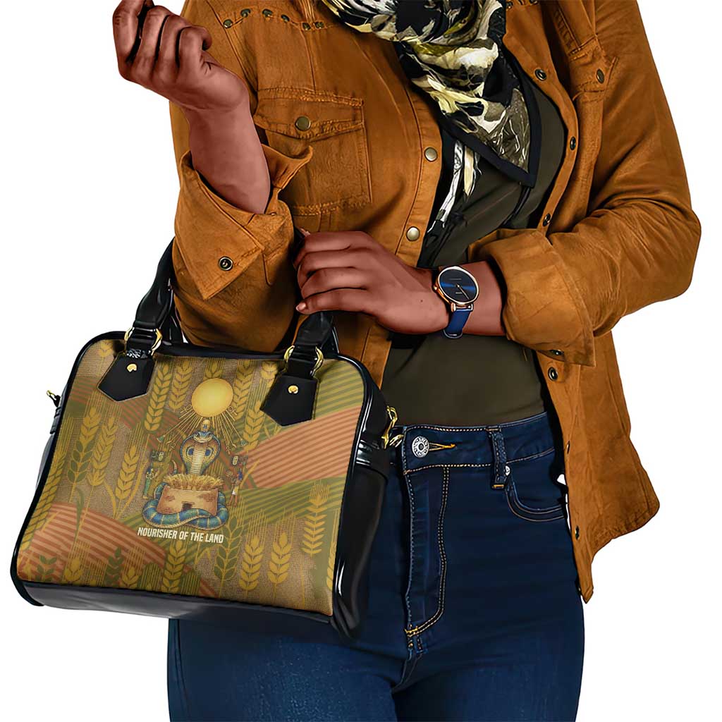 Renenutet  Golden Cobra Shoulder Handbag with Wheat Motif in Egyptian Agricultural Theme