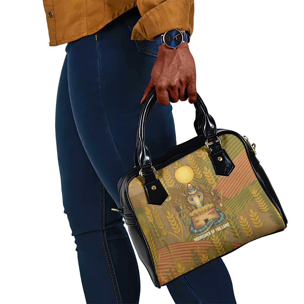 Renenutet  Golden Cobra Shoulder Handbag with Wheat Motif in Egyptian Agricultural Theme