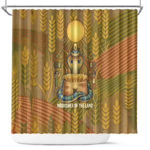 Renenutet  Golden Cobra Shower Curtain with Wheat Motif in Egyptian Agricultural Theme