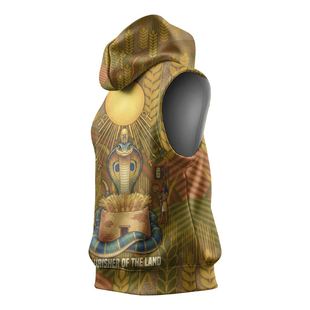 Renenutet  Golden Cobra Sleeveless Hoodie with Wheat Motif in Egyptian Agricultural Theme