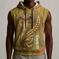 Renenutet  Golden Cobra Sleeveless Hoodie with Wheat Motif in Egyptian Agricultural Theme