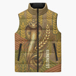 Renenutet  Golden Cobra Sleeveless Puffer Jacket with Wheat Motif in Egyptian Agricultural Theme