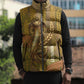 Renenutet  Golden Cobra Sleeveless Puffer Jacket with Wheat Motif in Egyptian Agricultural Theme
