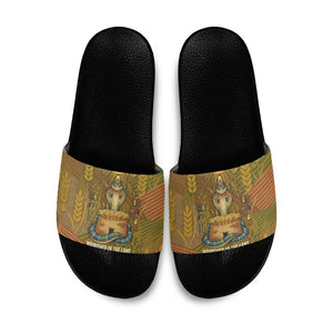 Renenutet  Golden Cobra Slide Sandals with Wheat Motif in Egyptian Agricultural Theme