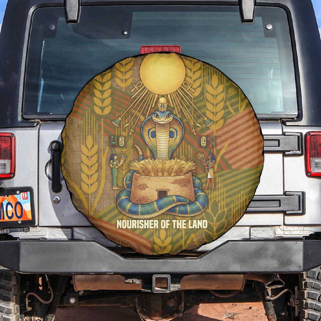 Renenutet  Golden Cobra Spare Tire Cover with Wheat Motif in Egyptian Agricultural Theme