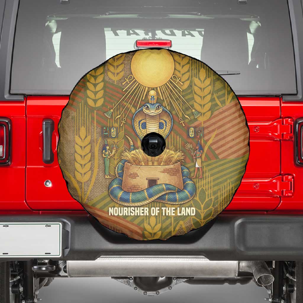 Renenutet  Golden Cobra Spare Tire Cover with Wheat Motif in Egyptian Agricultural Theme