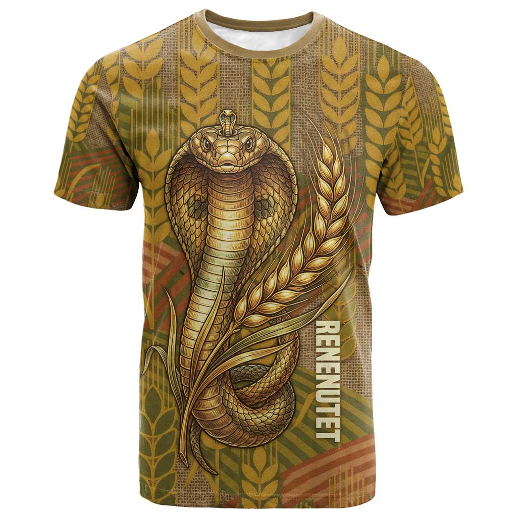Renenutet  Golden Cobra T shirt with Wheat Motif in Egyptian Agricultural Theme