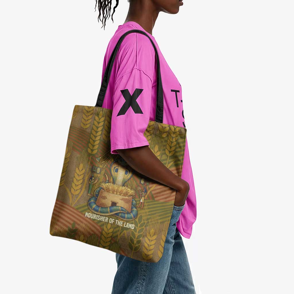 Renenutet  Golden Cobra Tote Bag with Wheat Motif in Egyptian Agricultural Theme