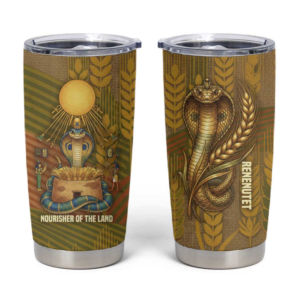 Renenutet  Golden Cobra Tumbler Cup with Wheat Motif in Egyptian Agricultural Theme