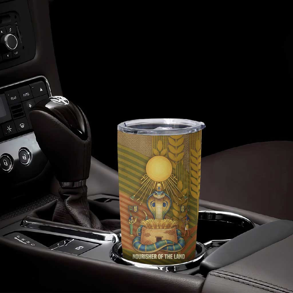 Renenutet  Golden Cobra Tumbler Cup with Wheat Motif in Egyptian Agricultural Theme